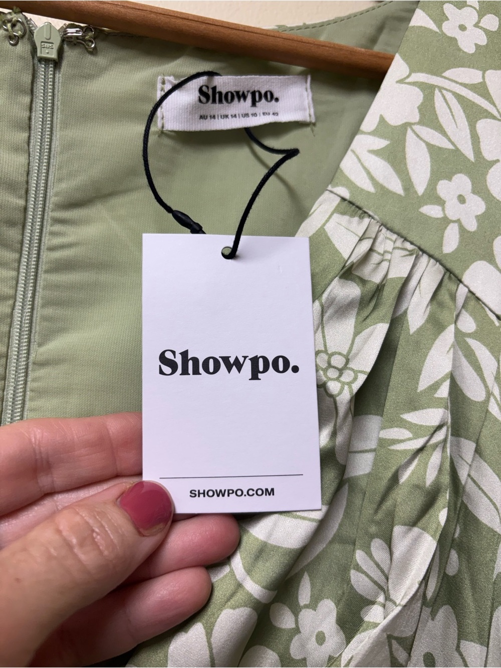 SHOWPO Freollyn Deep V Neck Floral Sheer Sleeve Maxi Dress in Sage Size 10 NWT - Picture 10 of 14